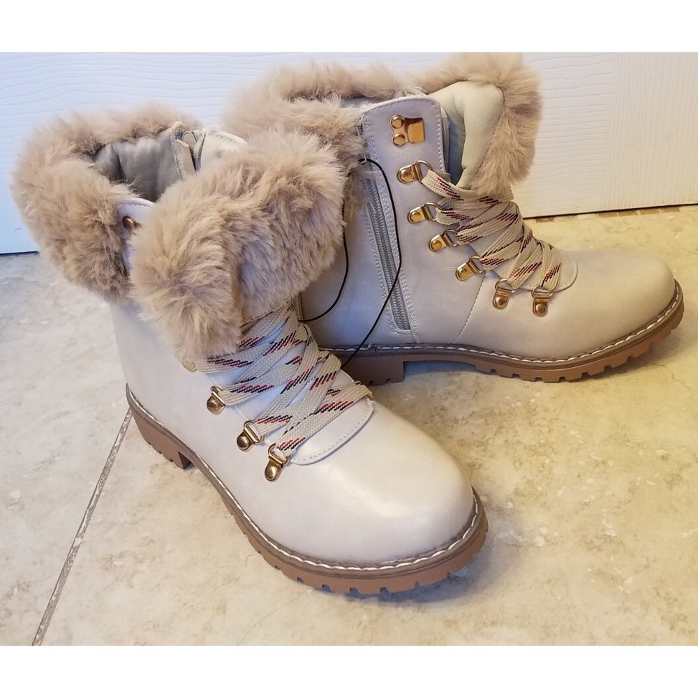 Catherine Malandrino Ankle Boots Faux Fur Lace Up Combat‎ Style Women Sz 8 NEW